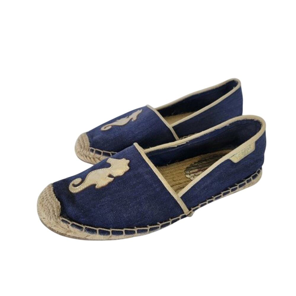 Lilly Pulitzer Lia Espadrilles Seahorse Flat Shoes Womens Size 9 Blue Canvas